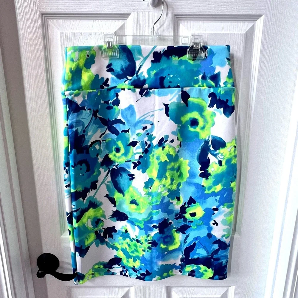 ⭐️ NWT Agnes & Dora Pull On Pencil Skirt Fun & Vibrant Blue Green Size XXL
